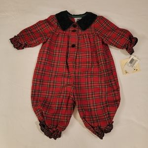 GOOD LAD ♡ Gorgeous Vintage Christmas Plaid|Velvet|Lace Dressy Romper 6-9M